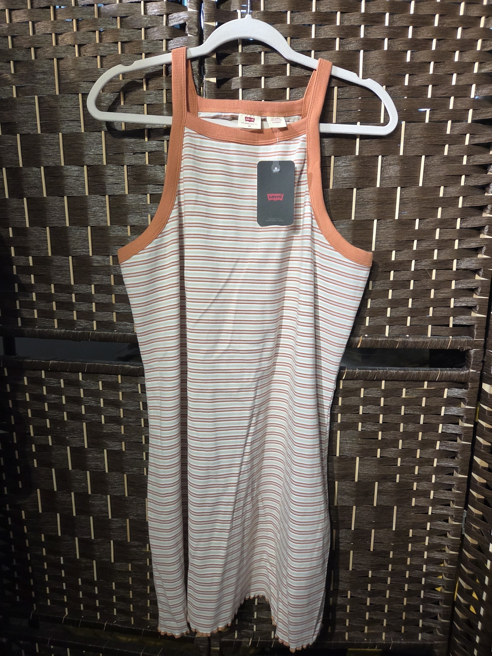 Levi's White Midi Tank Dress with Orange Trim and Stripes
